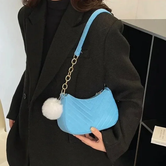 Felt Cloth Shoulder Bag Purses Handbag Underarm Light Blue